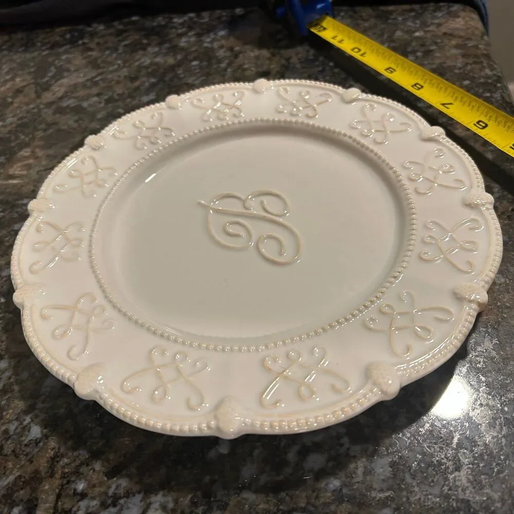 Mudpie Signature Collection Monogrammed Cream Ceramic Initial B 8.5” Inch Plate
